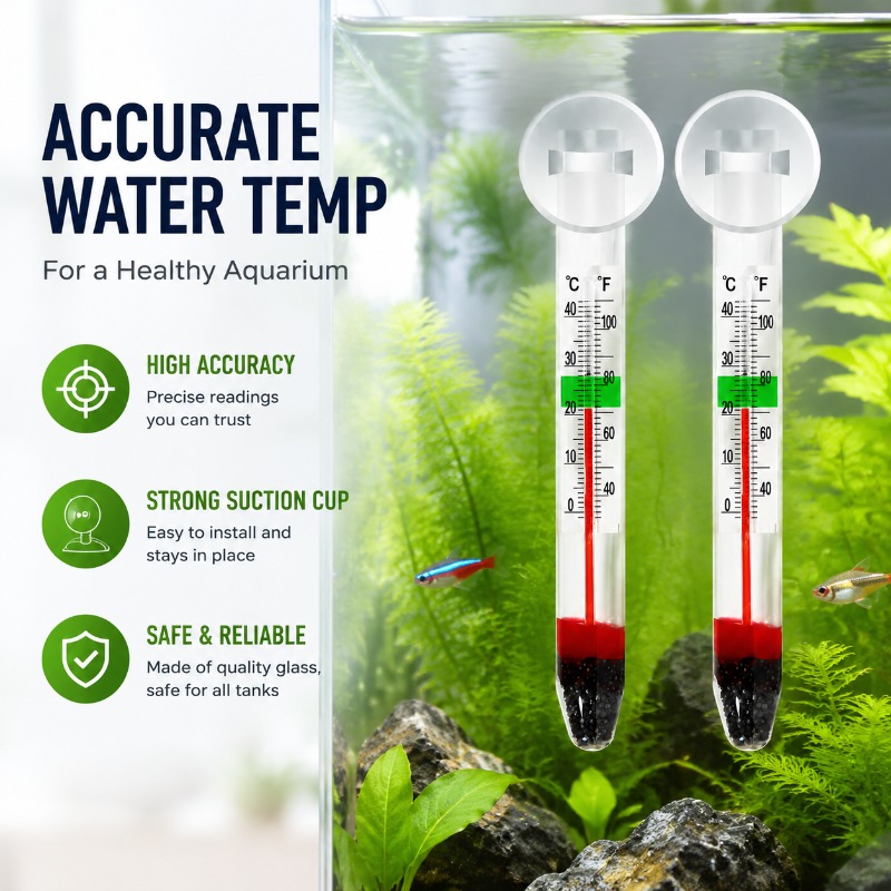 Planted Aquarium Water Temperature - 흡착컵이 있는 수족관 유리 온도계, 어항,