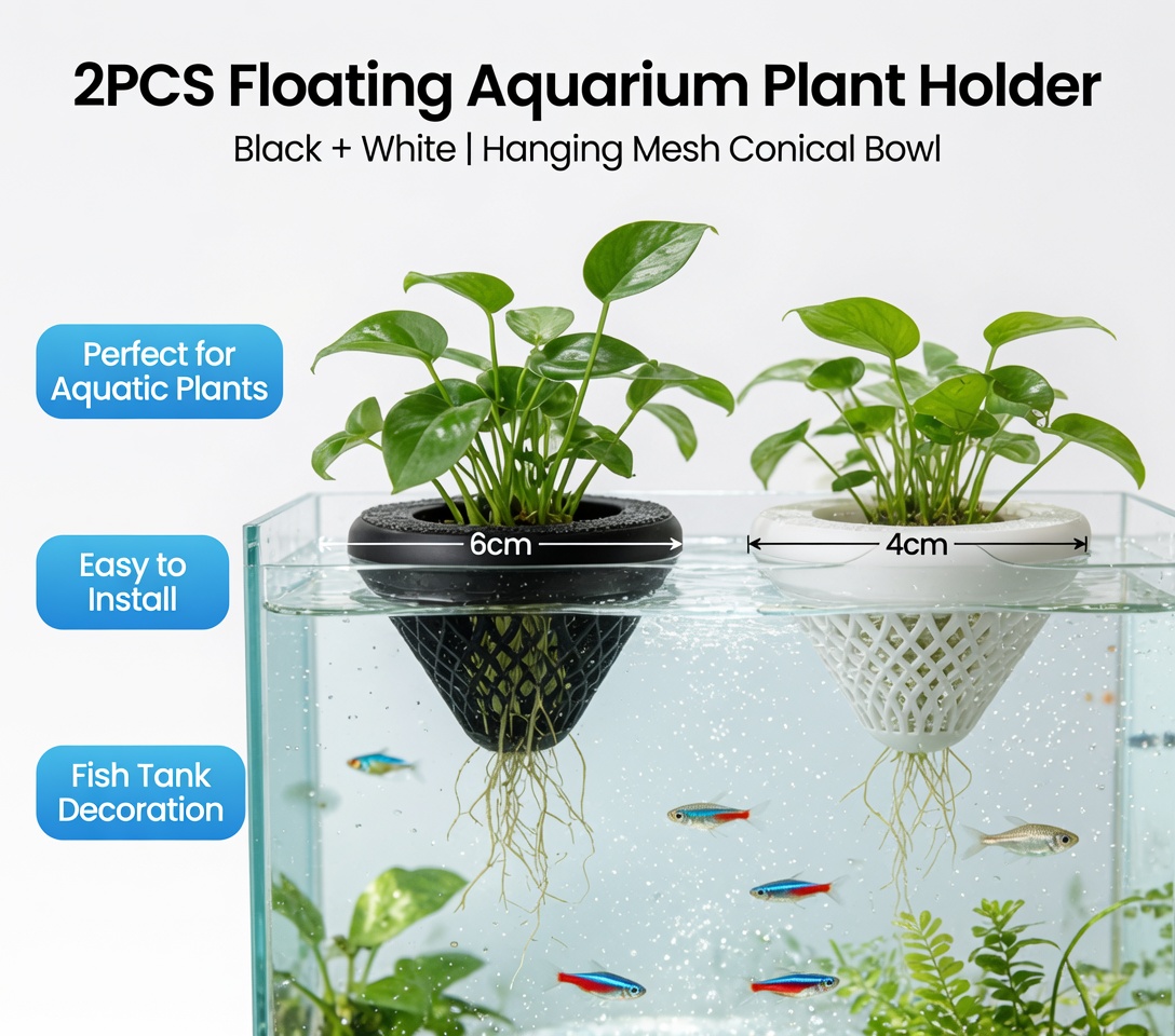 2PCS 플로팅 수족관 식물 홀더, 물고기 탱크용 걸이 - Aquarium Plant Ornament 리뷰 및 가격